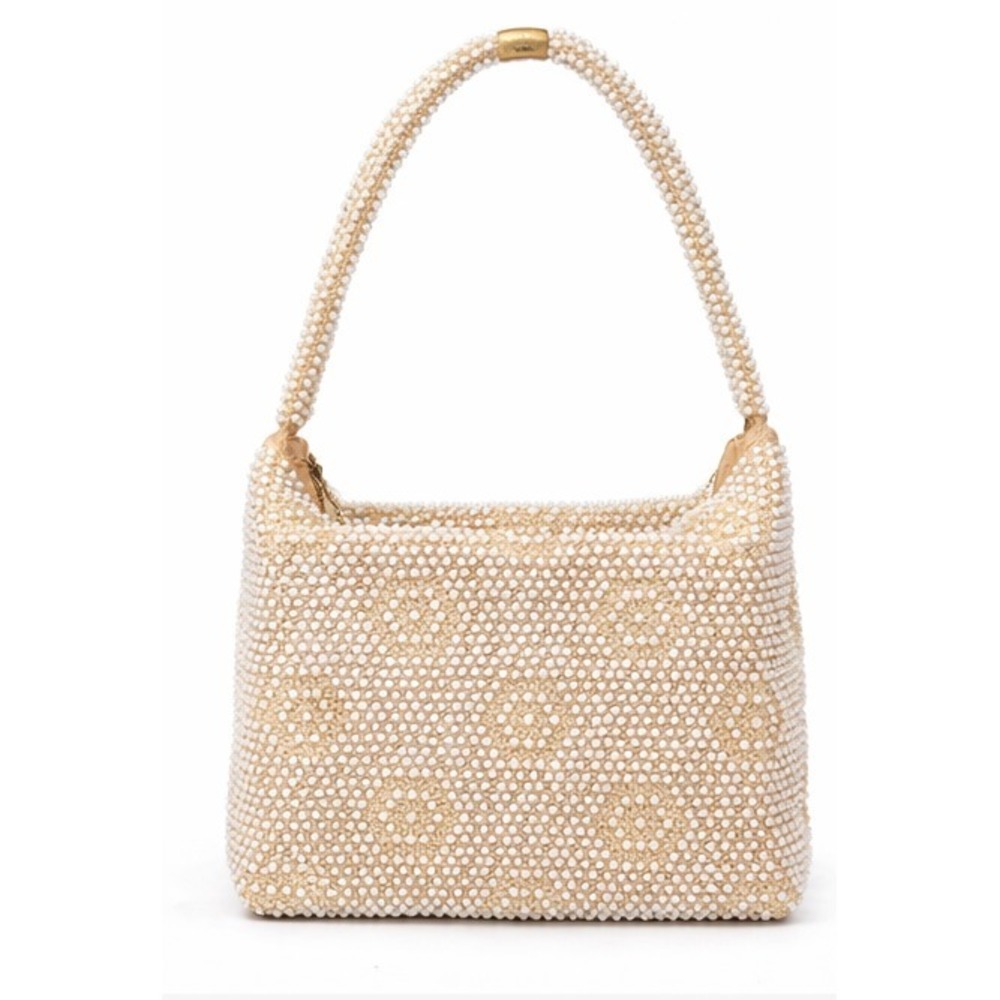 Vintage Corde Bead Womens Retro Beige‎ Knit White Seed Beaded Evening Bag